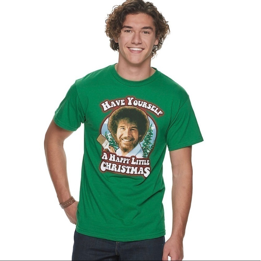 New Bob Ross Christmas Graphic T-Shirt Tee Green New NWOT